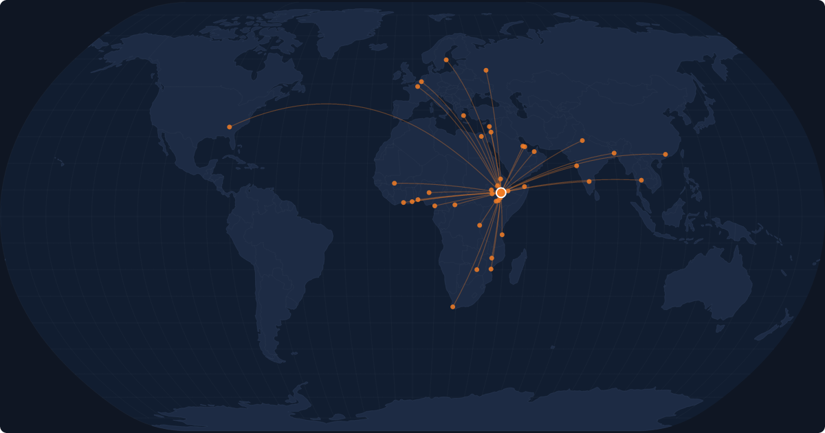 Nonstop route network at Addis Ababa (ADD)