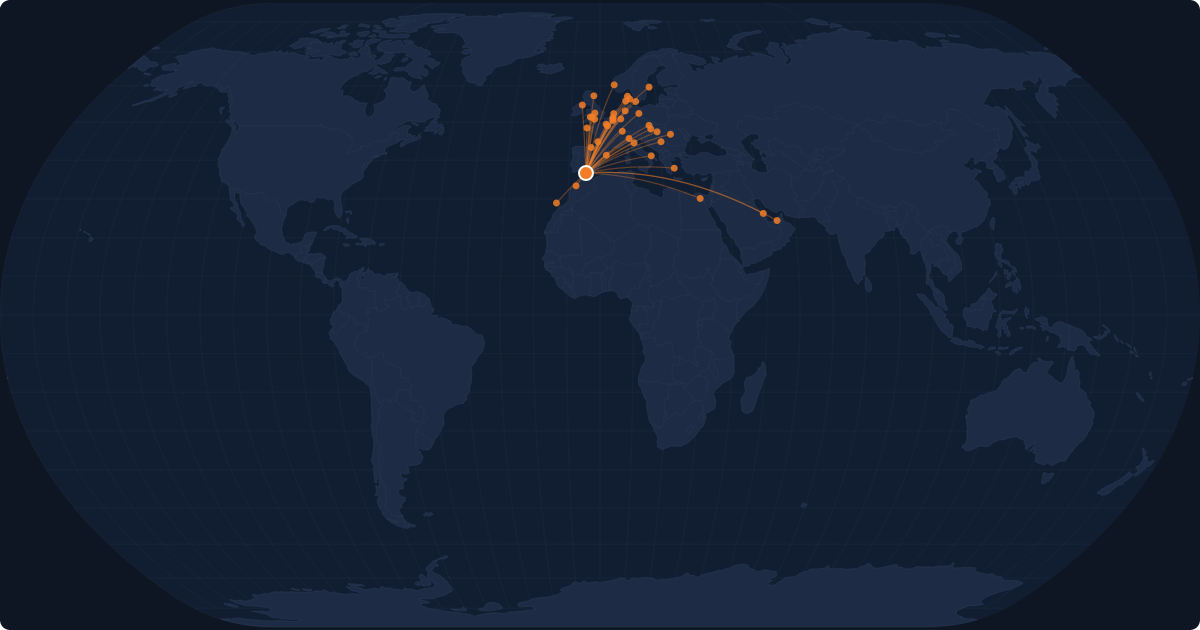 Nonstop route network at Málaga (AGP)