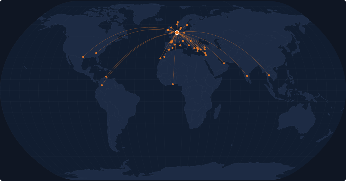 Nonstop route network at Amsterdam (AMS)