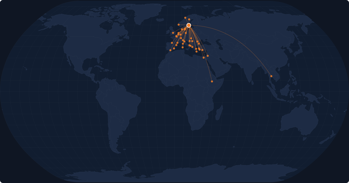 Nonstop route network at Stockholm (ARN)