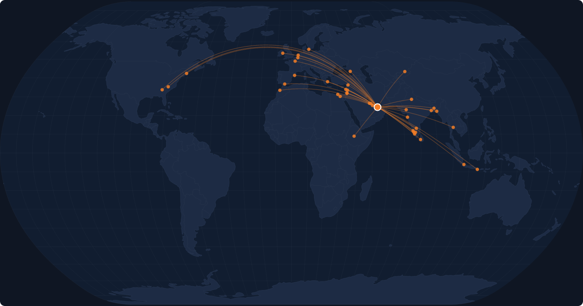 Nonstop route network at Abu Dhabi (AUH)