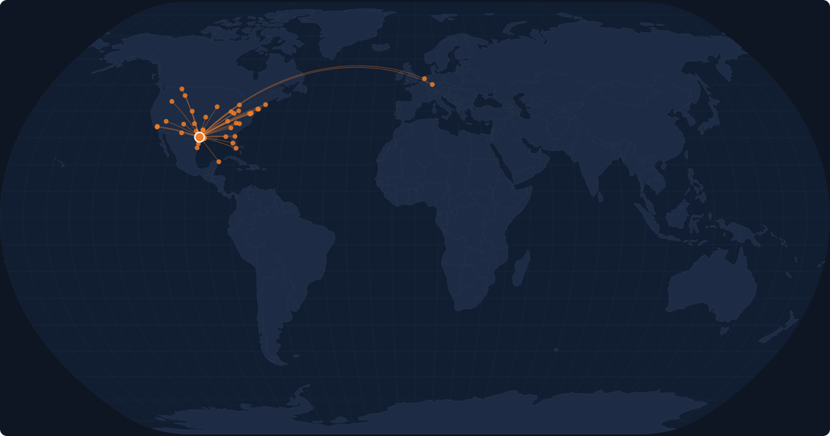 Nonstop route network at Austin (AUS)