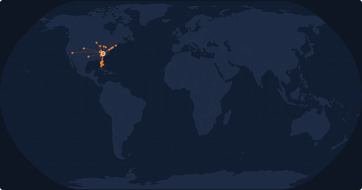Nonstop route network at Asheville (AVL)