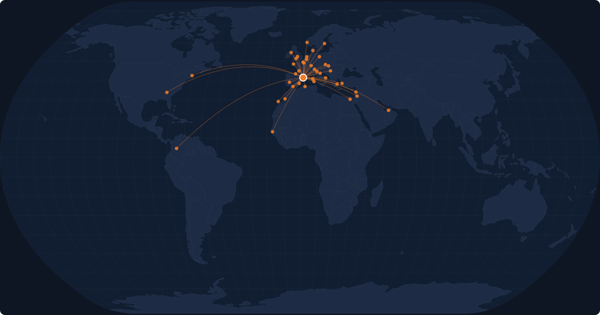 Nonstop route network at Barcelona (BCN)