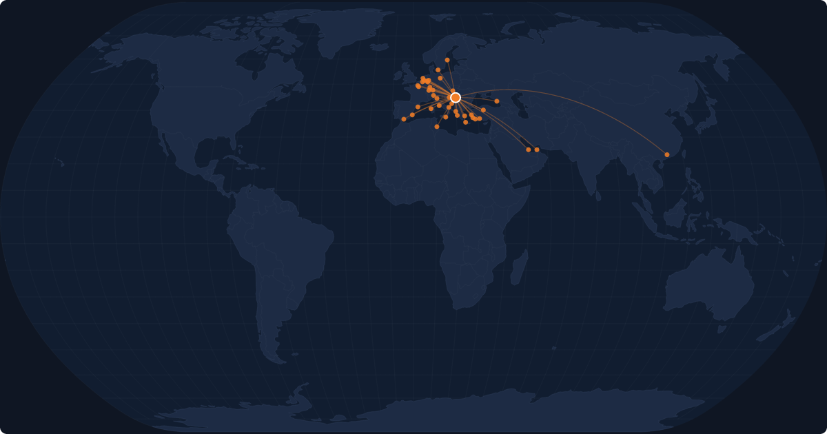 Nonstop route network at Belgrade (BEG)