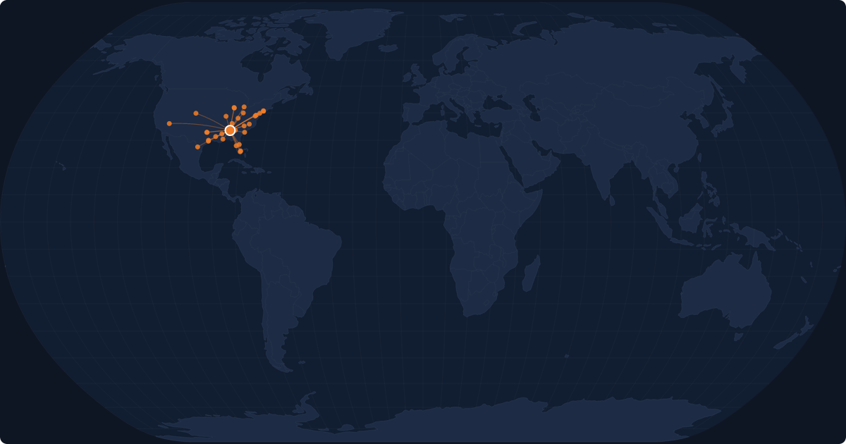 Nonstop route network at Birmingham (BHM)