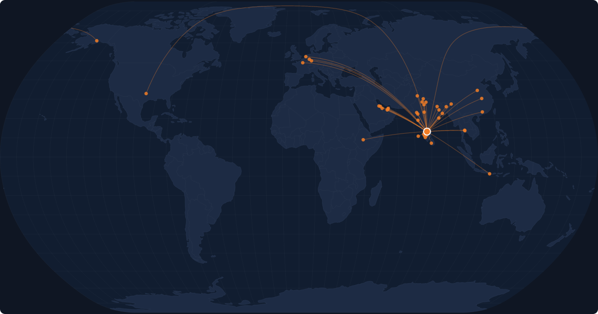 Nonstop route network at Bengaluru (BLR)