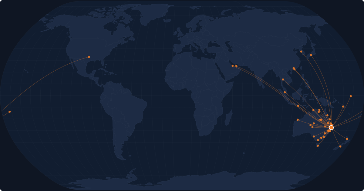 Nonstop route network at Brisbane (BNE)