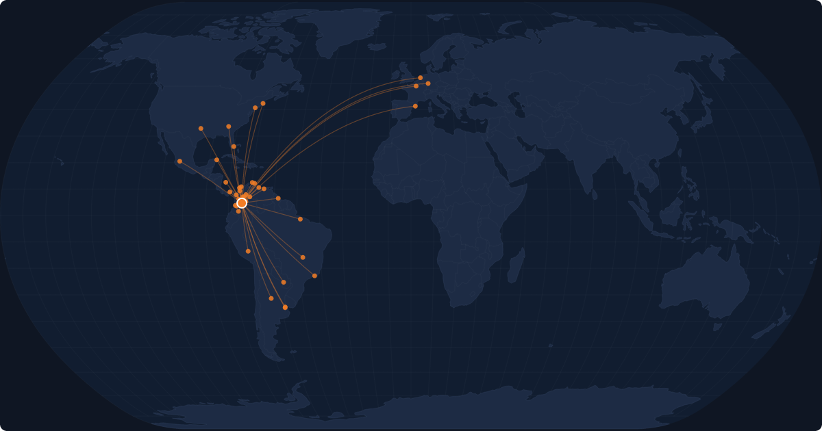 Nonstop route network at Bogota (BOG)