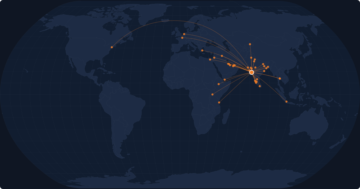 Nonstop route network at Mumbai (BOM)
