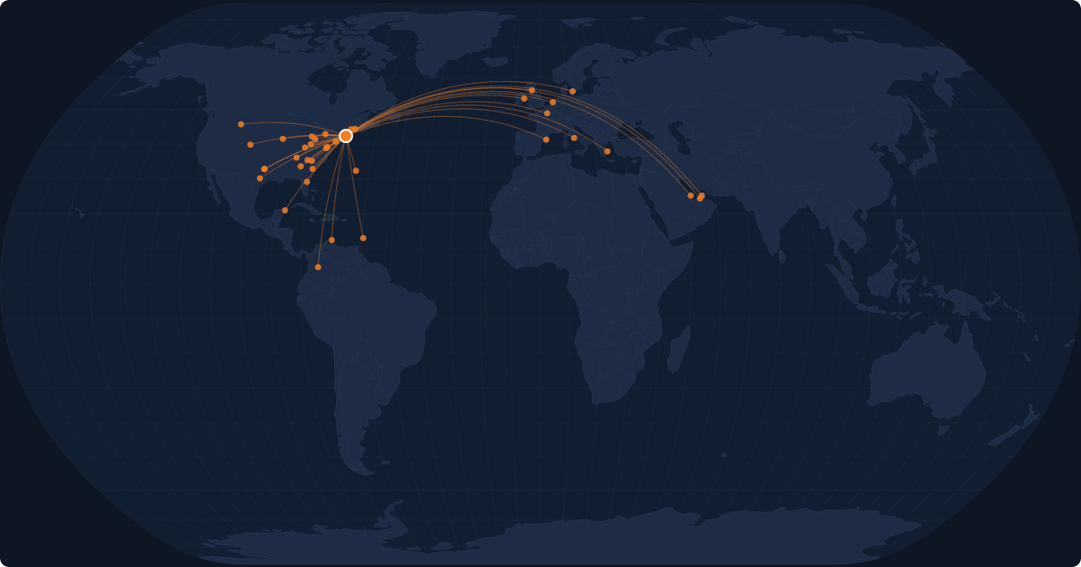 Nonstop route network at Boston (BOS)