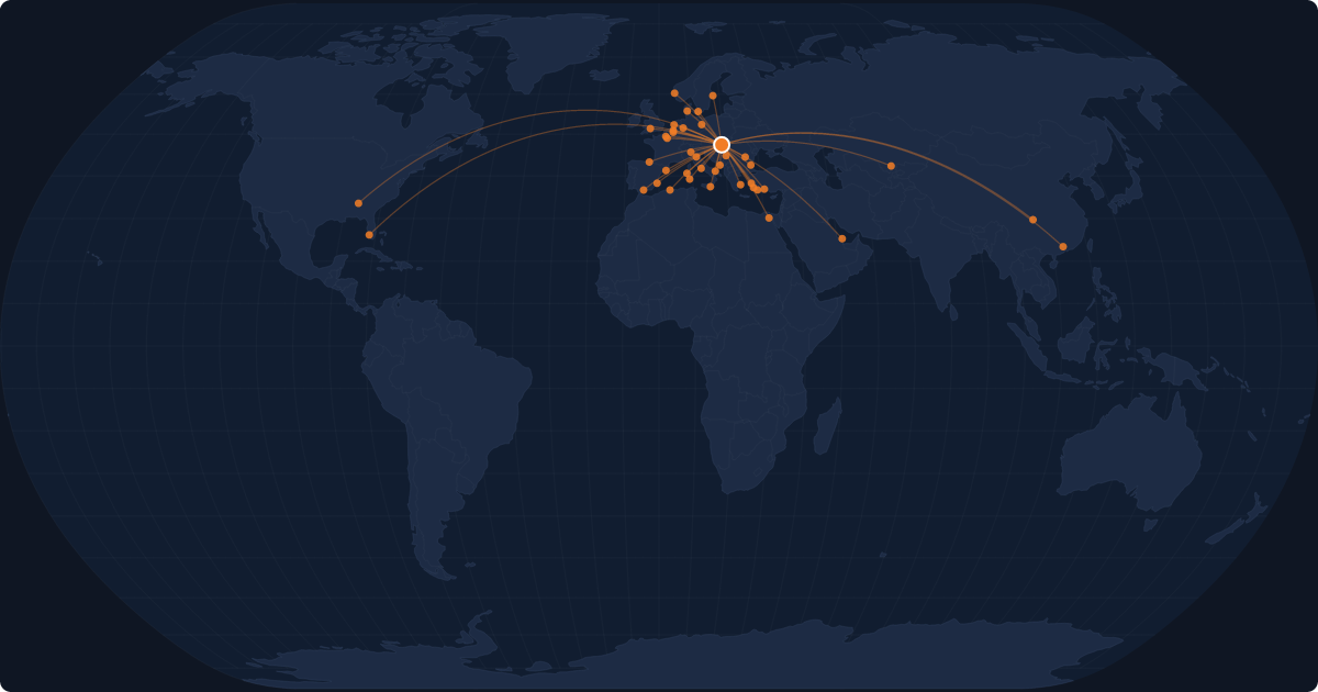 Nonstop route network at Budapest (BUD)