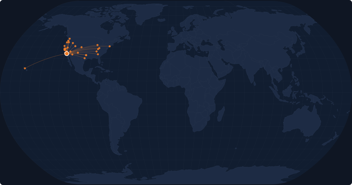 Nonstop route network at Burbank (BUR)