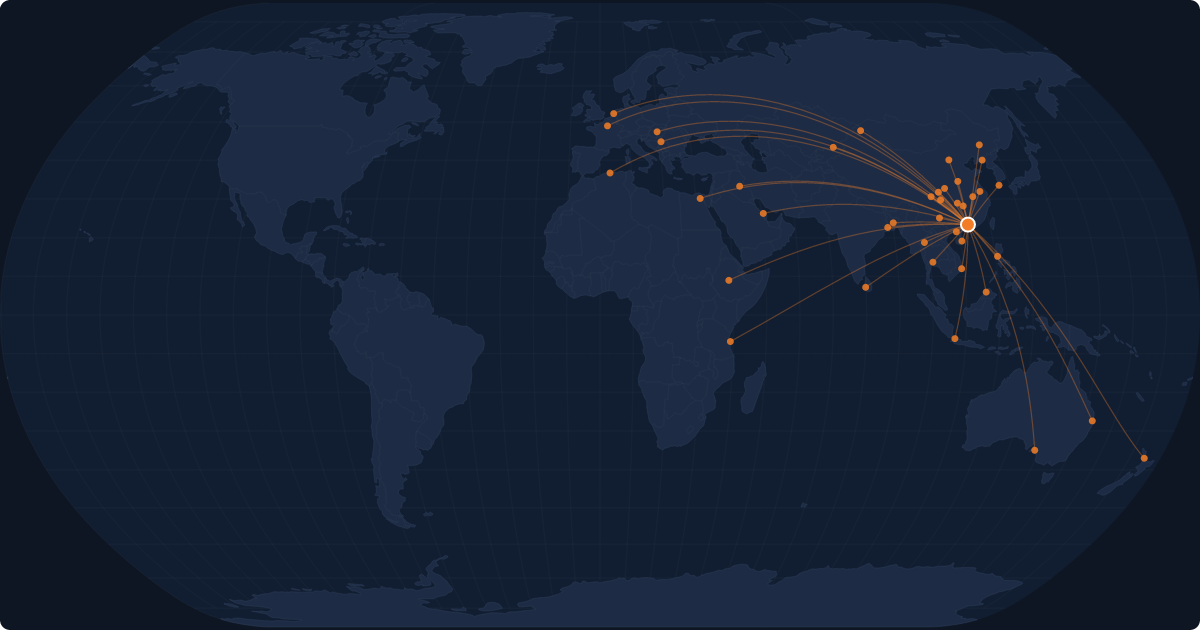 Nonstop route network at Guangzhou (CAN)
