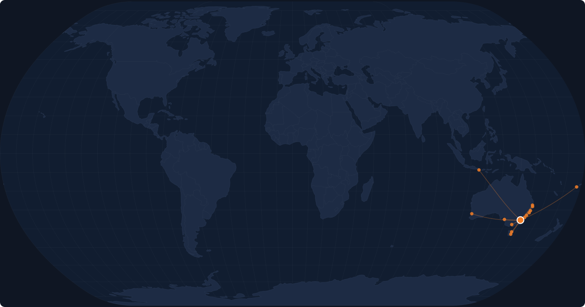 Nonstop route network at Canberra (CBR)