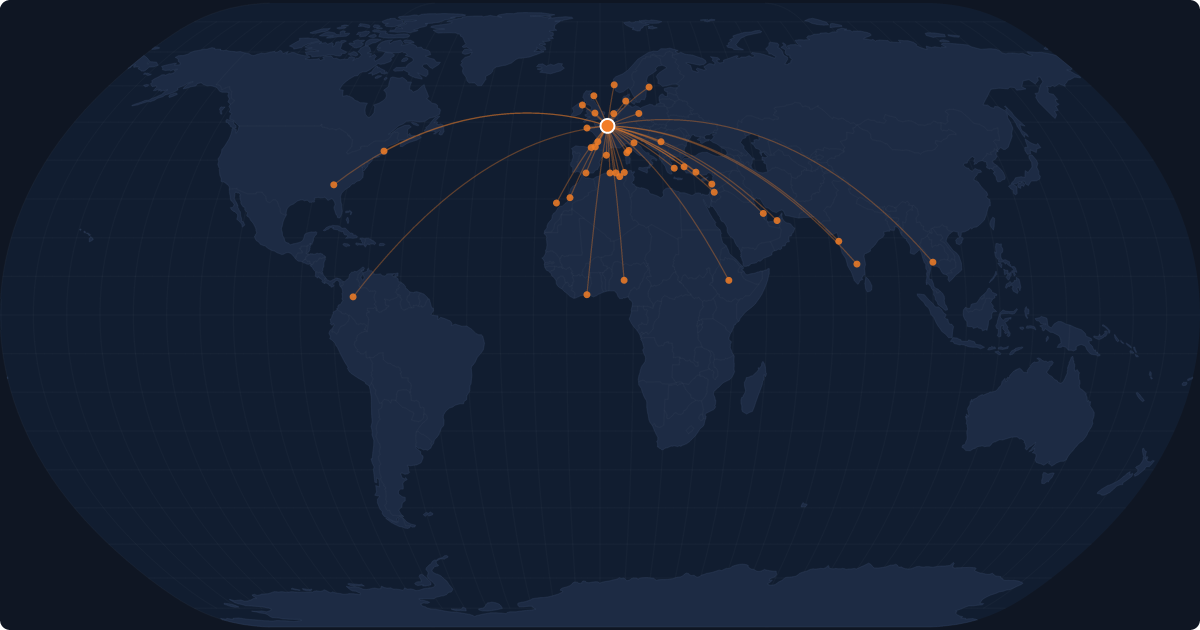 Nonstop route network at Paris (CDG)