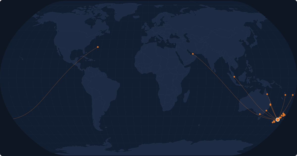 Nonstop route network at Christchurch (CHC)