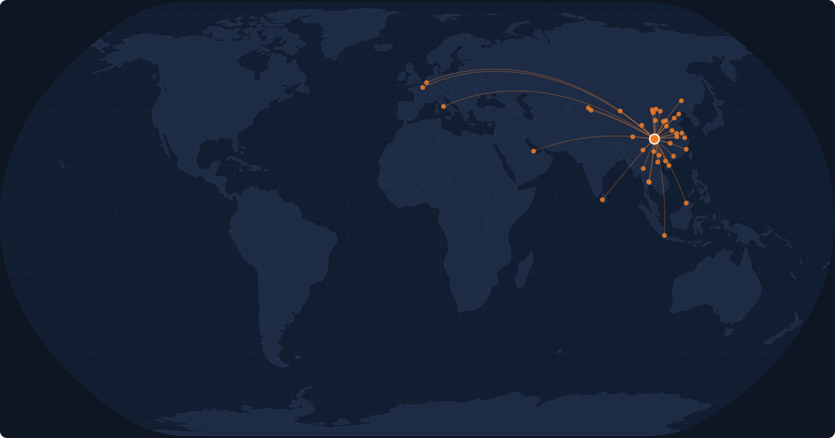 Nonstop route network at Chongqing (CKG)