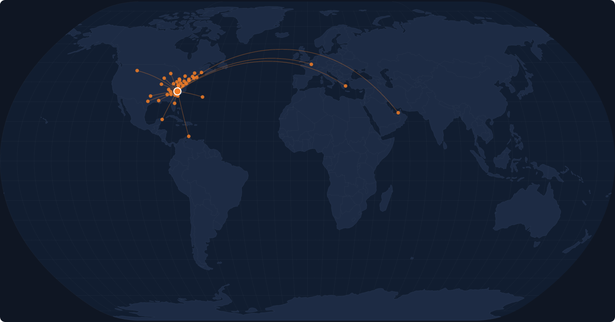 Nonstop route network at Charlotte (CLT)