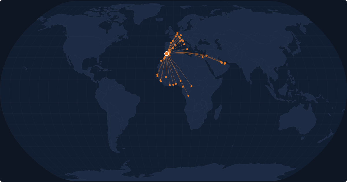 Nonstop route network at Casablanca (CMN)