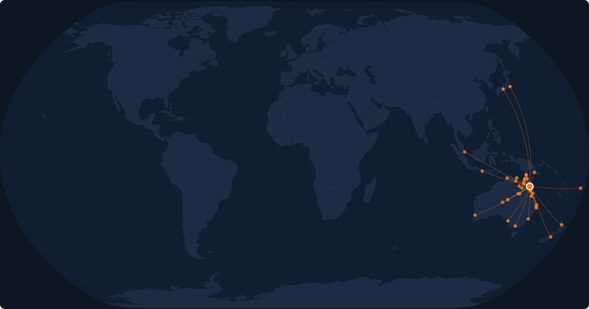 Nonstop route network at Cairns (CNS)