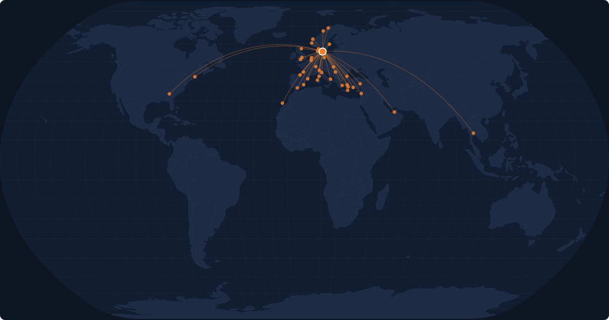 Nonstop route network at Copenhagen (CPH)
