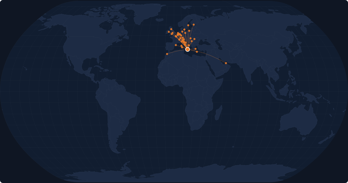 Nonstop route network at Catania (CTA)