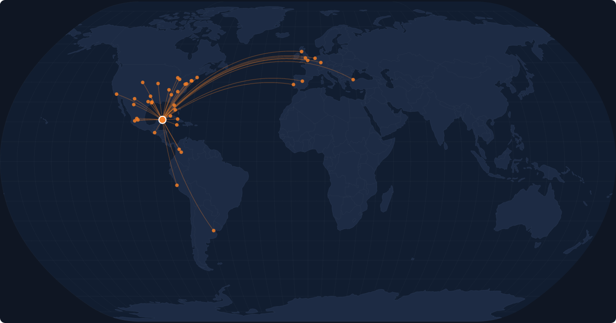 Nonstop route network at Cancún (CUN)
