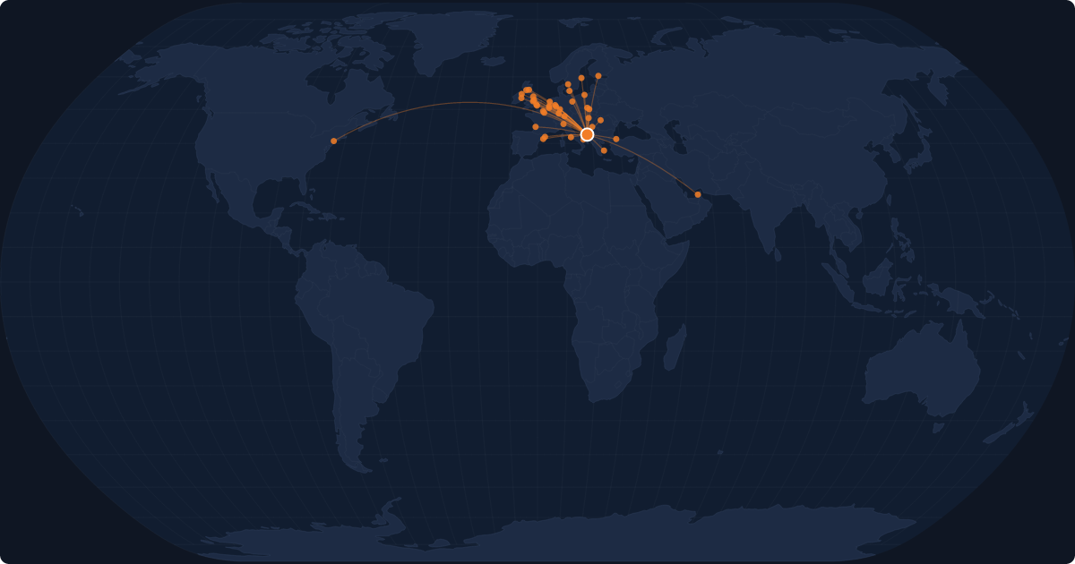 Nonstop route network at Dubrovnik (DBV)