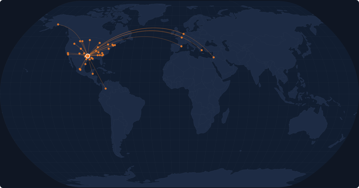 Nonstop route network at Dallas-Fort Worth (DFW)