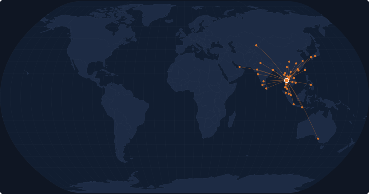 Nonstop route network at Bangkok (DMK)
