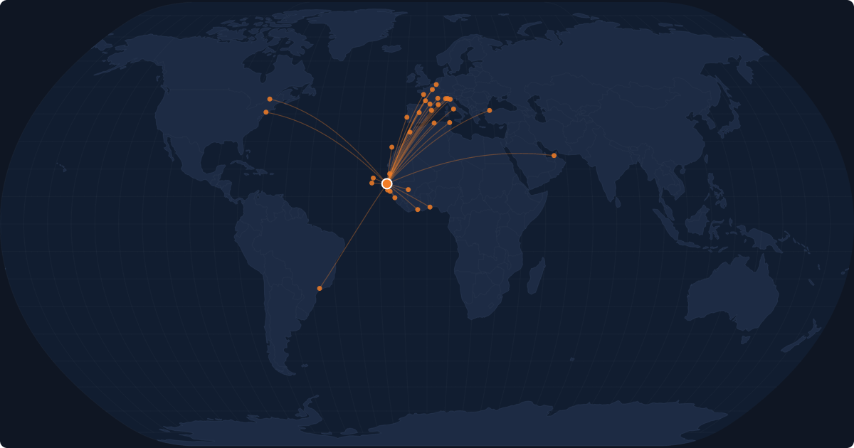 Nonstop route network at Dakar (DSS)