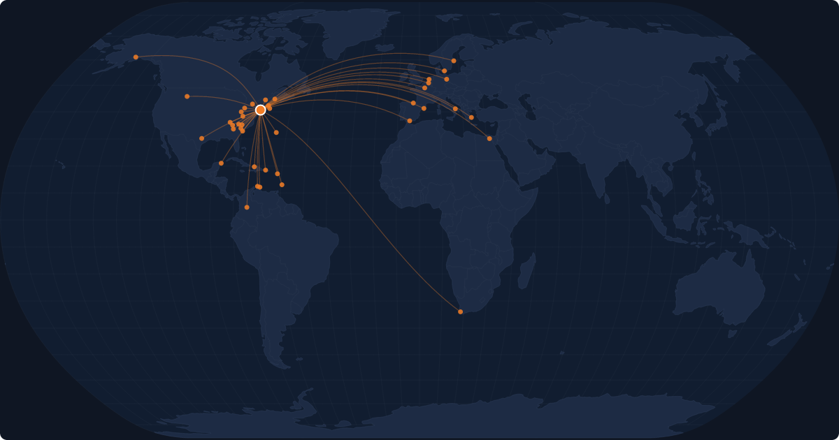 Nonstop route network at New York (EWR)