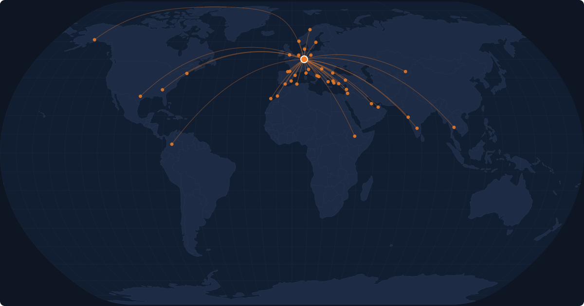 Nonstop route network at Frankfurt am Main (FRA)