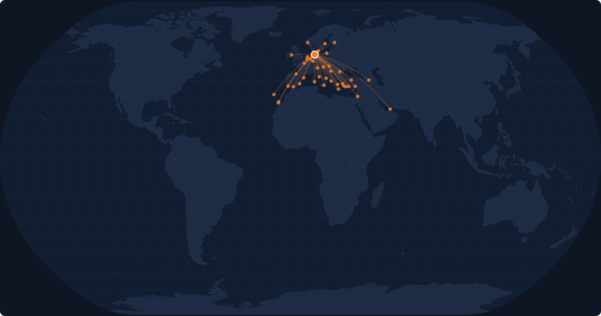 Nonstop route network at Hamburg (HAM)