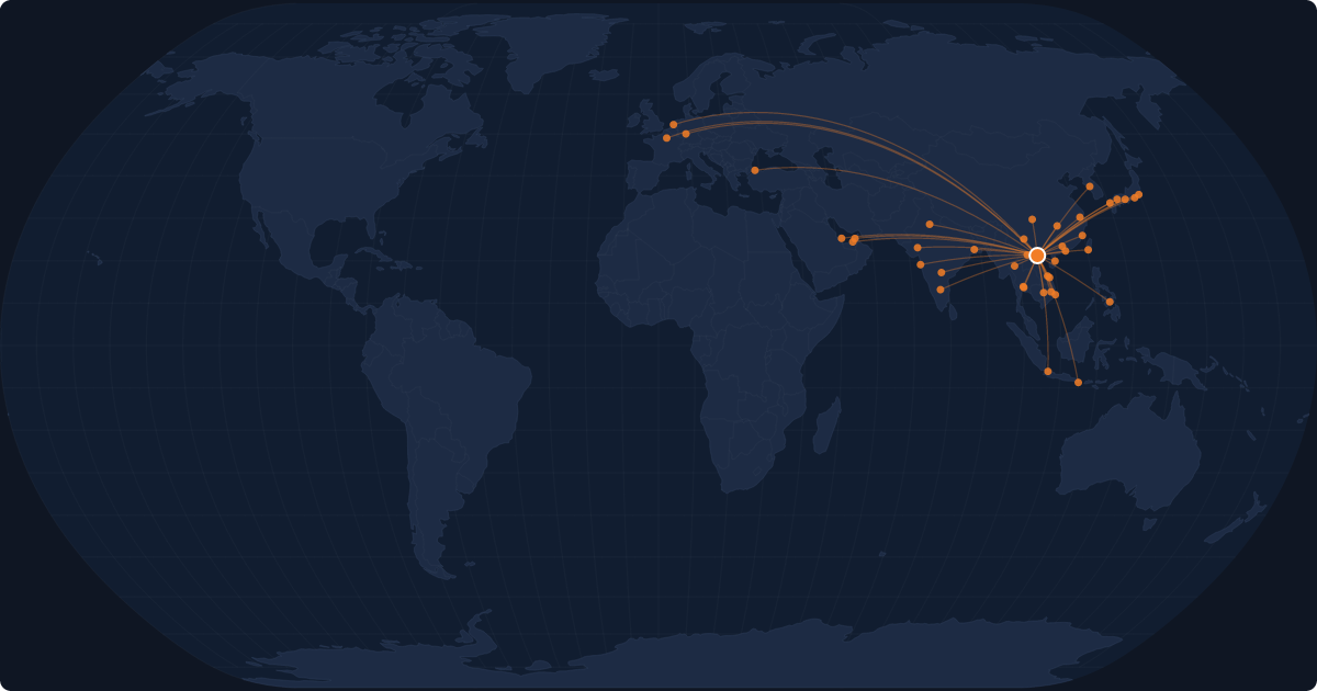 Nonstop route network at Hanoi (HAN)