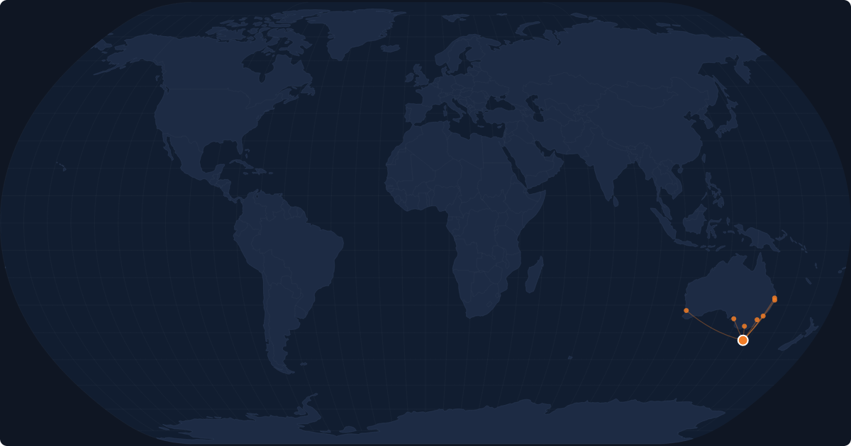 Nonstop route network at Hobart (HBA)