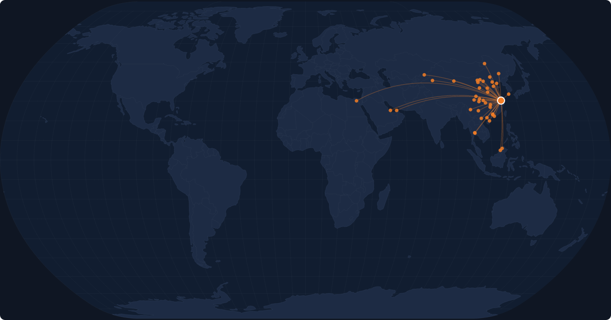 Nonstop route network at Hangzhou (HGH)