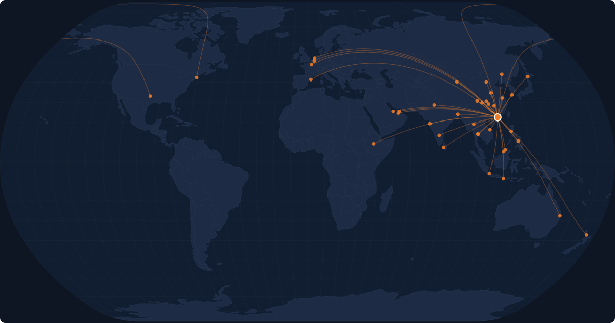 Nonstop route network at Hong Kong (HKG)