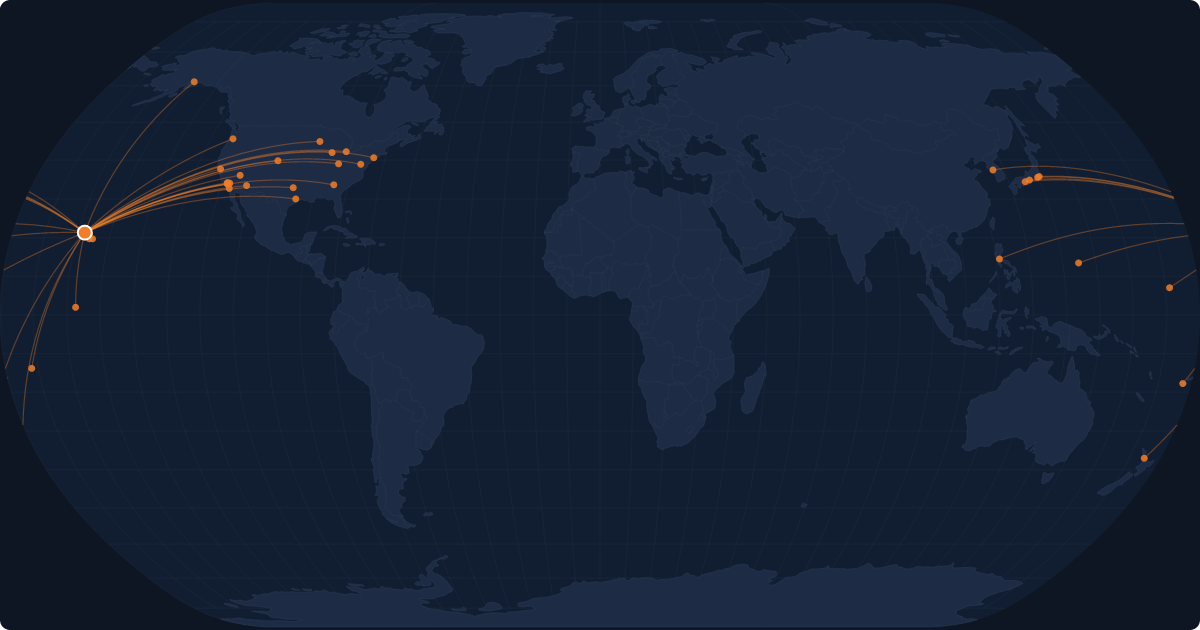 Nonstop route network at Honolulu (HNL)