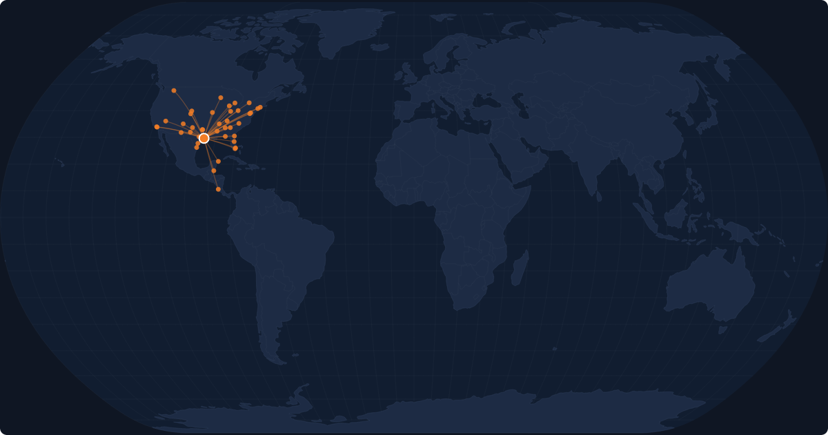 Nonstop route network at Houston (HOU)