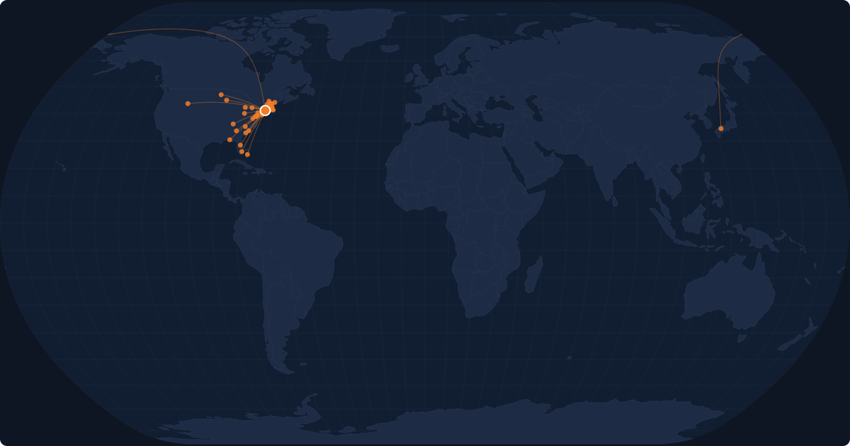 Nonstop route network at White Plains (HPN)
