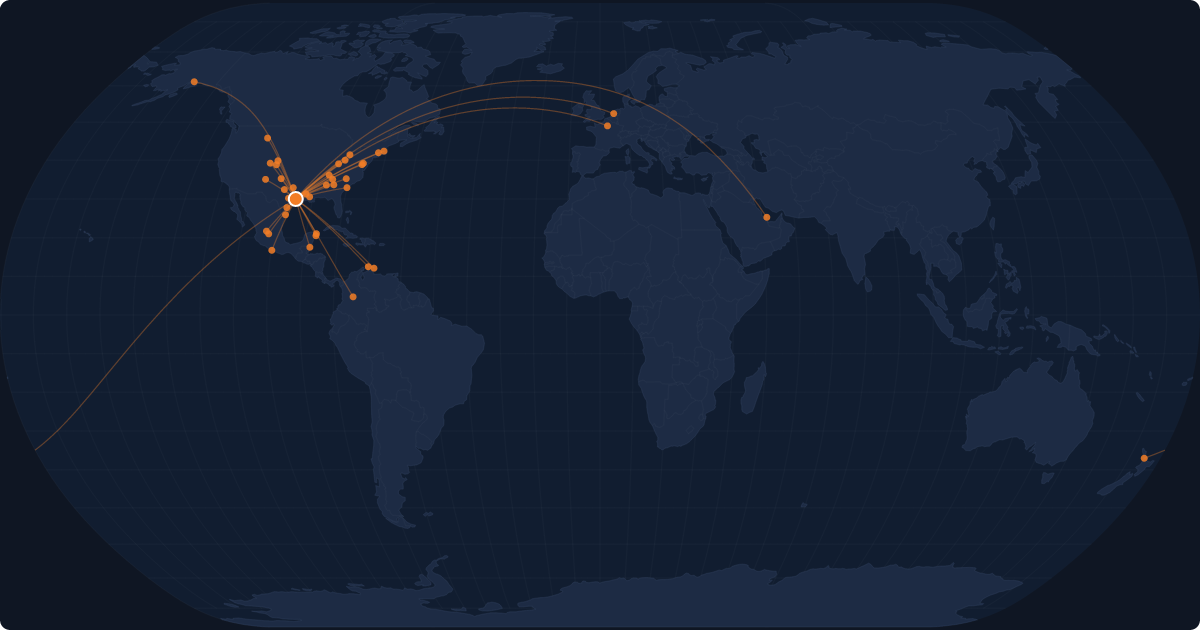 Nonstop route network at Houston (IAH)