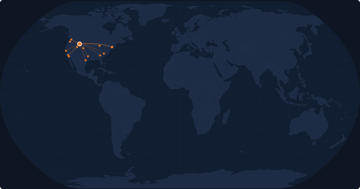 Nonstop route network at Jackson (JAC)