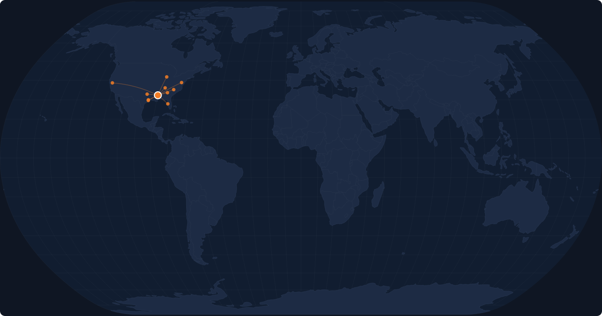 Nonstop route network at Jackson (JAN)