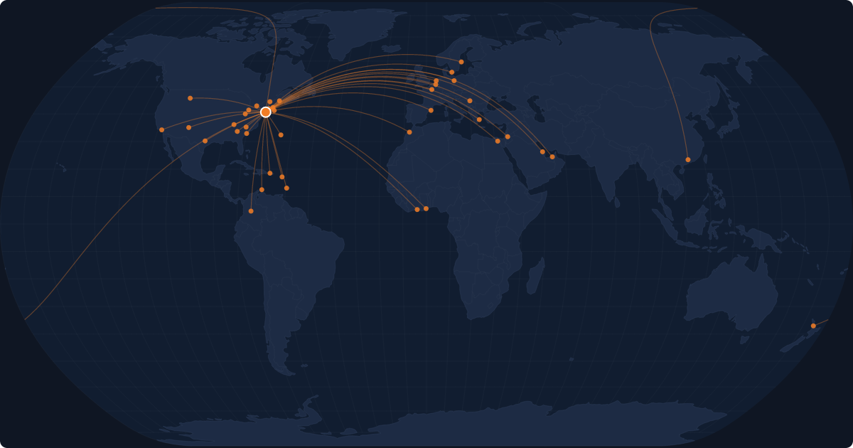 Nonstop route network at New York (JFK)