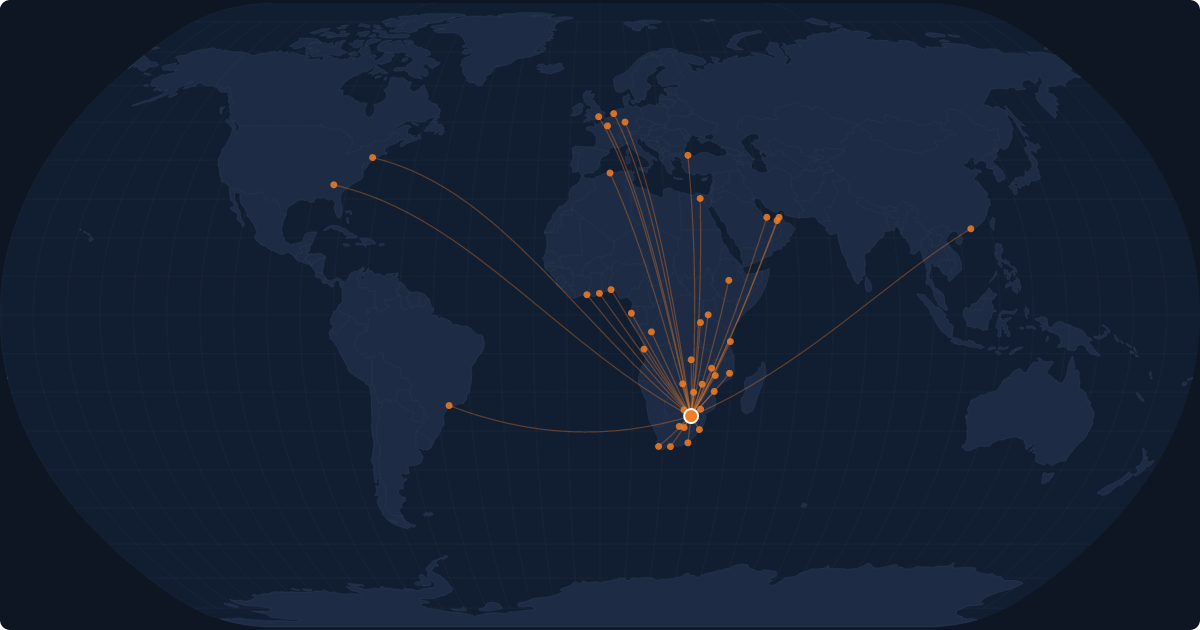 Nonstop route network at Johannesburg (JNB)