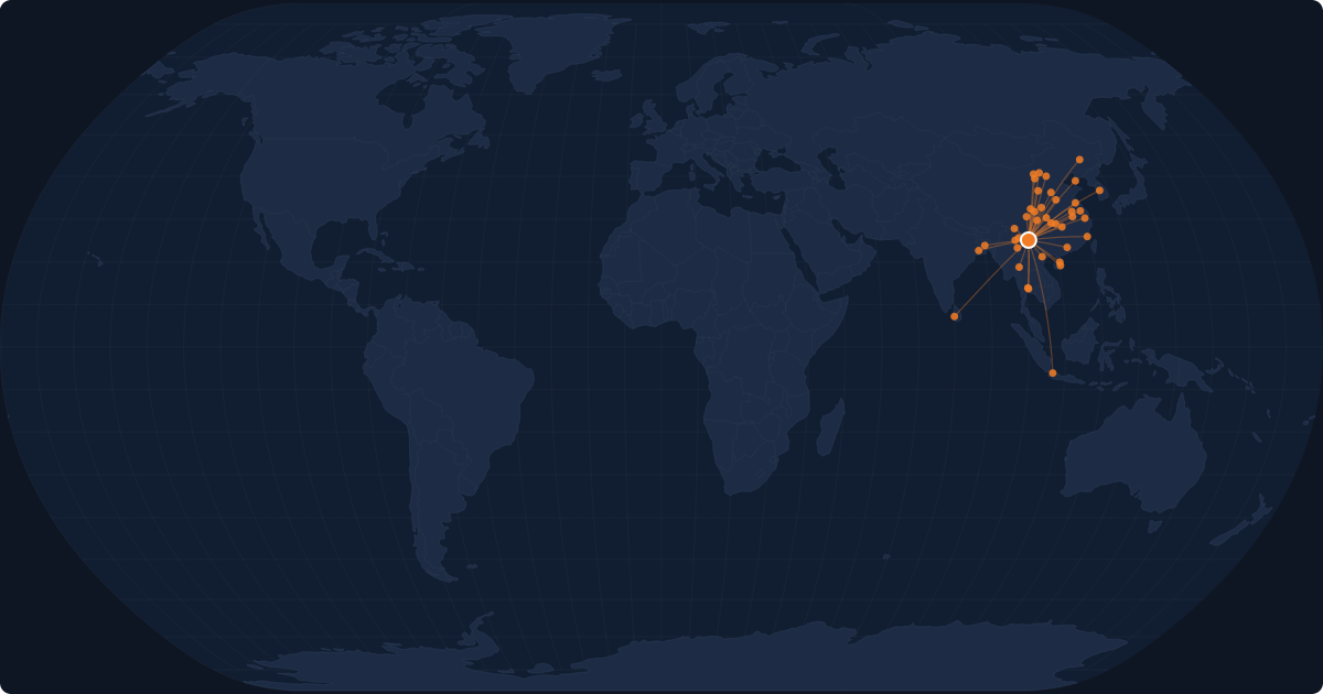 Nonstop route network at Kunming (KMG)