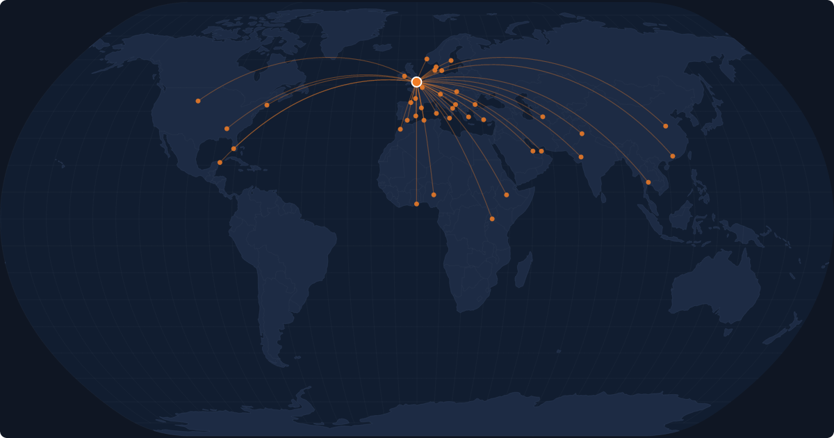 Nonstop route network at London (LGW)