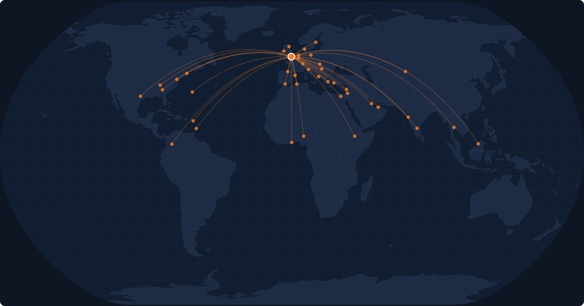 Nonstop route network at London (LHR)